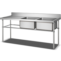 Évier de cuisine commercial en acier inoxydable 201/304 avec double vasque, épaisseur 1,2 mm, taille personnalisable, pour usage en restaurant