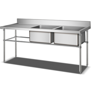 Table de travail en acier inoxydable pour usage commercial avec évier double pour cuisine - Product Image 2
