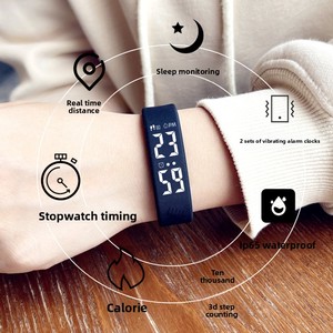 Bracelet intelligent numérique étanche avec alarme vibrante silencieuse, réveil électronique <span class=keywords><strong>pour</strong></span> hommes - Sport, course à pied, noir - Product Image 2