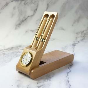 Ensemble de stylos à bille et à plume en bois d'érable naturel personnalisé avec montre de poche pour l'école, le bureau, les cadeaux commerciaux - Product Image 1