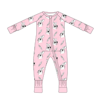 Pakaian Tidur Bayi Baru Lahir Bermotif Satu Potong dari Serat Bambu Lengan Panjang dengan Ritsleting Depan untuk Perawatan Sehari-hari