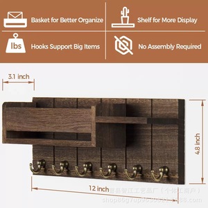 Wooden <b>wall</b>-mounted <b>key</b> <b>holder</b> for bedroom or study, solid wood <b>wall</b>-mounted storage rack for organizing miscellaneous items. - Product Image 5