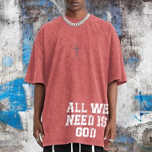 Custom DTG Printing Acid Wash T Shirt Men 100% Cotton Heavyweight 260gsm Oversized Vintage Streetwear Graphic Top - Product Image 3