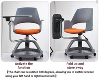 Chaise d'entraînement scolaire en plastique réglable en hauteur avec tablette intégrée, siège rembourré, base de rangement et roulettes pour salles de classe universitaires intelligentes