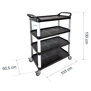 Carrello multiuso a 4 ripiani in plastica nera con ruote per stoccaggio e trasporto - Product Image 2