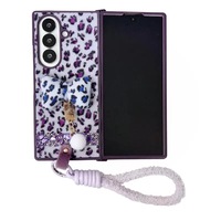 Étui de téléphone à imprimé léopard tendance pour Samsung Zfold 7 6 5 4, anti-chute, écran pliable, anti-rayures, avec cordon de suspension