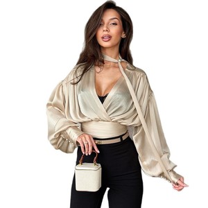2026 Frühling/Sommer Neue V-Ausschnitt Slim-Fit Niedliche Bluse Langärmliges Waschbares Damenhemd - Product Image 5