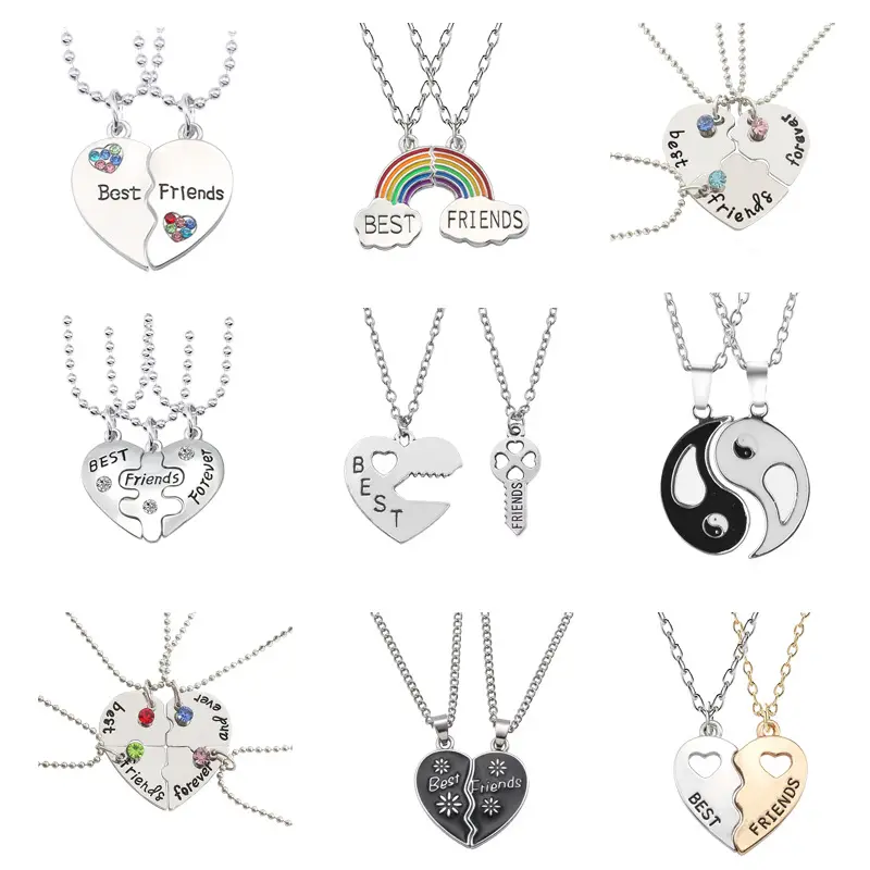 Creative Best Friend Series Heart Splicing Pendant Good Friend Love Necklace Water Diamond Pendant Splicing Set