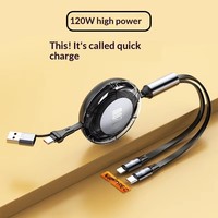 Câble USB rétractable 2-en-2 à charge rapide 120W avec logo personnalisé, compatible iOS 8 broches et Type-C, support de téléphone et appareil photo, en cuivre étamé