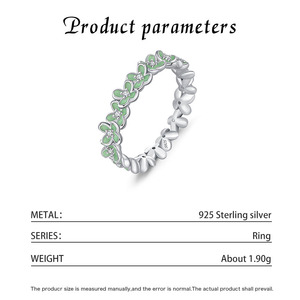 S925 Silver Cute Flower Eternity Band <b>Ring</b> In With Green Enamel And <b>Crystal</b> Stones For Women's Everyday Wear - Product Image 2