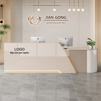 QT-212X Comptoir de caisse en cuir moderne et minimaliste, comptoir de réception de luxe léger pour salon de beauté, salon de thé, bar incurvé