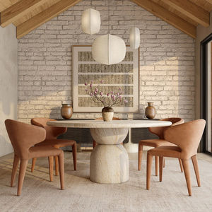 <span class=keywords><strong>Table</strong></span> à manger en marbre naturel Kumusi Furniture, beige travertin crème, pour 6 à <span class=keywords><strong>8</strong></span> <span class=keywords><strong>personnes</strong></span> - Product Image 1