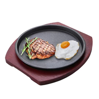 Piring Panggang Steak Besi Cor dengan Alas Kayu, Grosir, MOQ Rendah