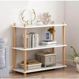 HS Storage And Organization Modern Minimalist Solid Wood Bookshelf 3 Tier White With Natural Wood Legs For Home Study Storage - Product Image 1