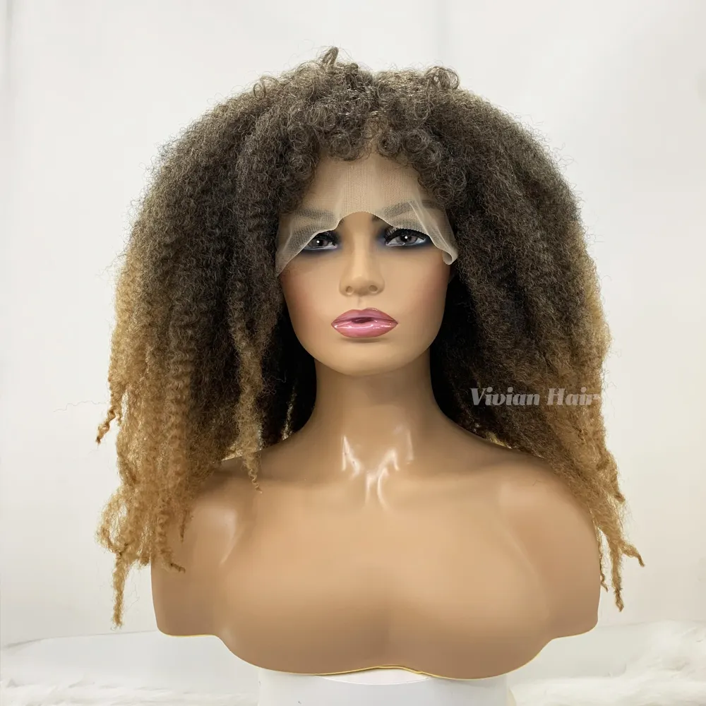 Topkwaliteit Ombre Kleur Zachte Afro Kinky Marley Vlecht Pruiken Premium Synthetische Kant Frontale Pruiken Dreadlocks Vlechten Haar