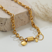 Collar de Cadena Gruesa de Acero Inoxidable Chapado en Oro y Plata con Colgante de Corazón y Grabado Personalizado, Joyería Personalizada para Regalo