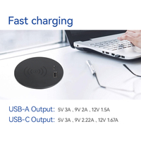 Tersembunyi 90mm Grommet bulat 15W Sofa meja cepat soket pengisi daya nirkabel Outlet dengan PD20W USB a dan C Port pengisian daya