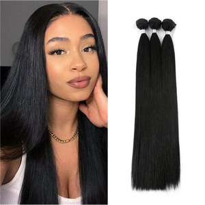 Vente en gros de mèches de tissage de cheveux synthétiques lisses, trame simple, super douces, lisses, noir naturel, <span class=keywords><strong>fibre</strong></span> haute température - Product Image 5
