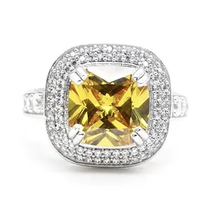 Noble Style Yellow Gemstone Silver Ring With Cz Stones