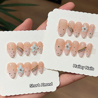 Faux ongles à presser faits main, motif menthe gardénia, fleur 3D, pois émeraude, courts, forme amande, style Hailey, en acrylique, vente en gros, personnalisables