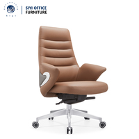 Ensemble de chaise et de table de bureau en cuir de direction, design ergonomique moderne, hauteur réglable, base en acier inoxydable