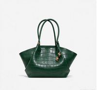 Sac fourre-tout souple en similicuir croco gaufré en forme d'aile, élégant avec anse supérieure à nœud et quincaillerie dorée, sac à bandoulière décontracté pour le quotidien, le bureau et le shopping