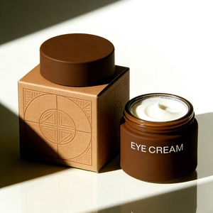 <b>Empty</b> 50g Gold Stamping Cosmetic Cream 30g Amber Black Matte Glass Face Eye Cream <b>Jars</b> With Square Paper Box 1oz - Product Image 1