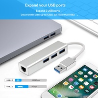 Carte Réseau USB Sans Pilote, Hub Répartiteur de Port USB 3.0, Câble RJ45 1000M, Boîtier en Aluminium, Convertisseur Réseau Type C pour Ordinateurs Portables et Téléphones