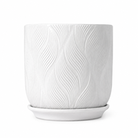 Ensemble de pots de plantes en céramique blanche ondulée avec plateau, pots décoratifs minimalistes de qualité supérieure pour la maison et le bureau