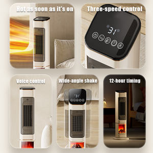 Ventilateur chauffant électrique sur pied en métal 2000W, portable, céramique PTC, minuterie 12 heures, contrôle tactile, effet de flamme 3D, rapide - Product Image 2