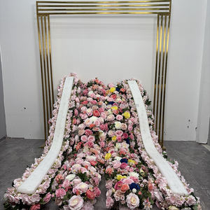 ที่คาดผมดอกไม้สีชมพูสีเหลืองสีน้ำเงินเข้มประดับกลางโต๊ะดอกกุหลาบประดิษฐ์ดอกไม้สำหรับฉากหลังแต่งงาน - Product Image 1