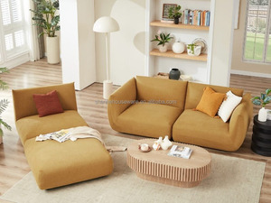 Sofá Modular Curvo <span class=keywords><strong>Cary</strong></span> Tapizado en Amarillo Mostaza con Reposabrazos Redondeados, Muebles Modernos para Sala de Estar - Product Image 4