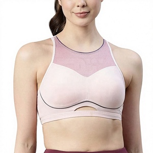 Women's <b>Halter</b> <b>Neck</b> Mesh Sports <b>Bra</b> With Cut-Out Design Breathable Medium Support Yoga Workout Wear Solid Color Seamless Fit - Product Image 1
