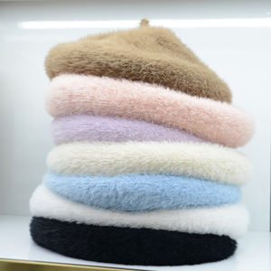 Chapeau Béret Femme Mode Cheveux de Lapin Bonnet Chaud Femme Voyage Extérieur Casual <span class=keywords><strong>French</strong></span> Caps Cashmere Knitted Barett Hat - Product Image 4