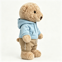 Ours en peluche doux avec sweat à capuche bleu clair et pantalon kaki, jouet en peluche personnalisé avec logo pour enfants, cadeau ours en peluche