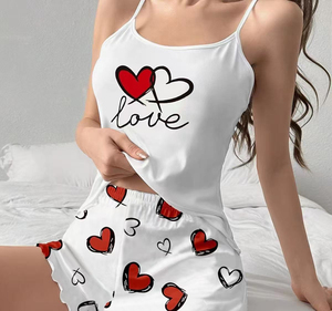 Conjunto de pijama de 2 piezas sin mangas y pantalones cortos de manga corta para mujer al por mayor, ropa de dormir de secado rápido con estampado de dibujos animados de verano con cintura elástica - Product Image 5