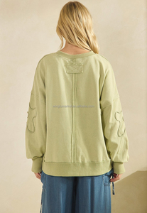 <span class=keywords><strong>Felpa</strong></span> da Donna <span class=keywords><strong>Oversize</strong></span> con Collo Tondo, Stile Americano, <span class=keywords><strong>Verde</strong></span> Salvia con Ricamo Floreale sulle Maniche, Vendita all'Ingrosso - Product Image 4