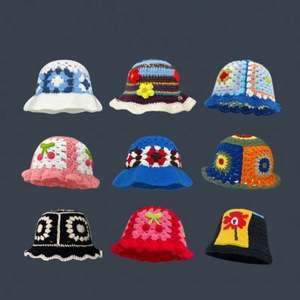 Retro Hollow Flowers Hand-knitted Pot Hat Female Fall and Winter <b>Sweet</b> Hundred With Wool Hat Show Face Small Trend - Product Image 1