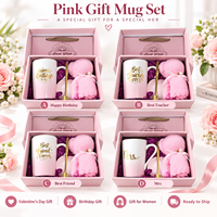 Ensemble cadeau de tasse en céramique rose avec cuillère, serviette, ours et boîte cadeau pour anniversaire, professeur, meilleur ami, cadeaux pour femmes