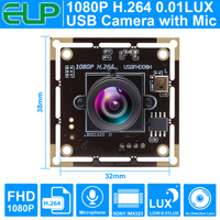 Módulo de Cámara USB Gran Angular Sin Distorsión ELP, Cámara Web con Controlador Gratuito, Cámara Web Full HD 1080p con Micrófono