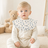 Celemek Bayi Unisex Anti Air dengan Pinggiran Berumbai, Bahan TPU Katun, untuk Mengatasi Air Liur dan Gigi Tumbuh, Dilengkapi Kancing