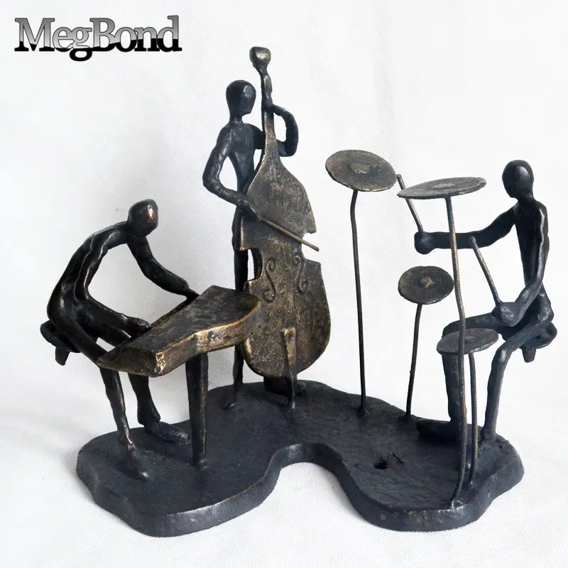 Estátua de desempenho de banda para enfeite doméstico, agradável escultura musical de metal interior