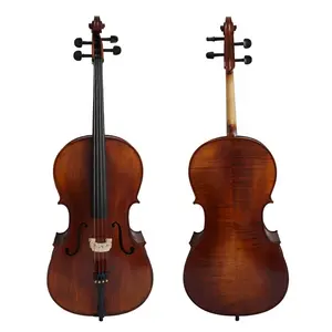Aiersi红棕色清漆专业实心大提琴配黑木零件高级漂亮火焰枫弦乐器