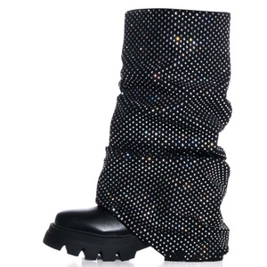 Bottes hautes pour femme en PU à fermeture éclair, bout carré, talon carré bas, coupe large, pour l'hiver - Product Image 2