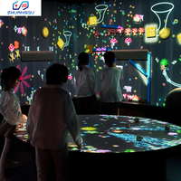 Système de projection interactive murale intérieure, projecteur mural/sol, projection immersive 3D sur une table où les petits se retrouvent