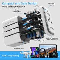 Pengisi daya perjalanan semua dalam satu colokan global adaptor daya internasional colokan UK/USA/EU/AUS kompatibel dengan Port Tipe C kamera Laptop