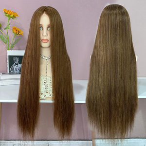 Peluca de Cabello Humano Remy Virgen Ruso Natural de 26 Pulgadas, Talla Pequeña, con Encaje HD Completo, Sin Pegamento, Color Marrón, Doble Trama, Peluca Frontal de Encaje - Product Image 1