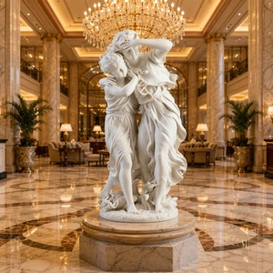 Statua a Doppia Figura in Marmo Bianco Fatta a Mano - Scultura Classica Tradizionale <span class=keywords><strong>di</strong></span> Giovane Donna Personalizzabile per Esterni Impermeabile OEM/ODM - Product Image 4