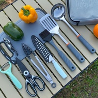 Ensemble de cuisine de camping en acier inoxydable avec couteau portable et planche à découper pour pique-nique