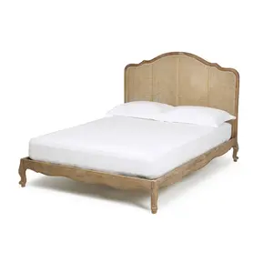 Mobília do quarto Cana de madeira maciça Cama dupla Quadro King Queen Size Rattan de vime natural Sun Lounger Bed